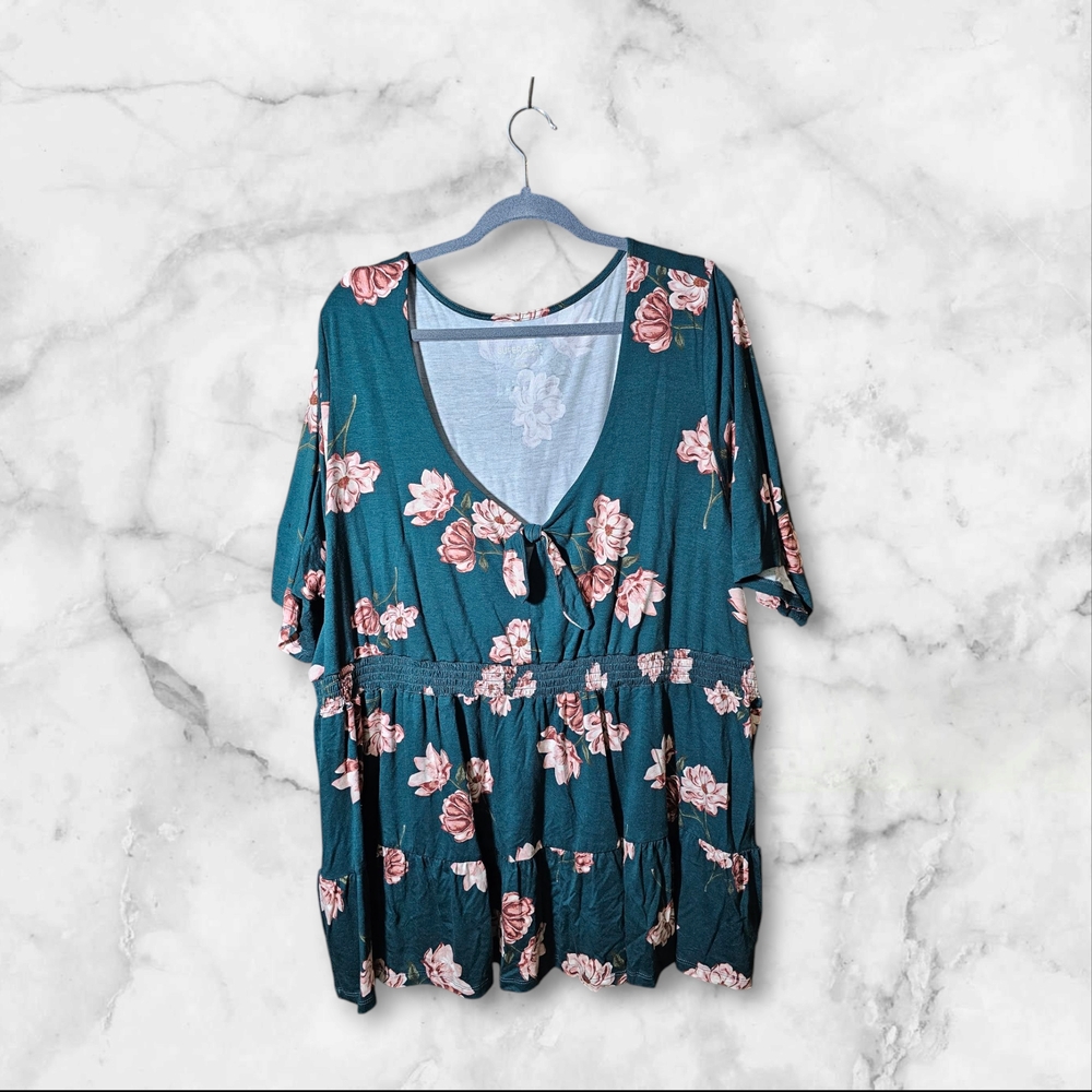 Floral Dark Teal Women's Babydoll Top